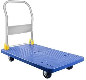 YSSOA Platform Truck with 1320lb Weight Capacity and 360 Degree Swivel Wheels; Foldable Push Hand Cart for Loading and Storage; Blue