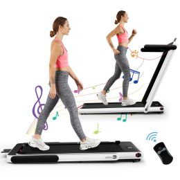 2.25HP 2 in 1 Folding Treadmill with APP Speaker Remote Control and  LED Display (Color: White)