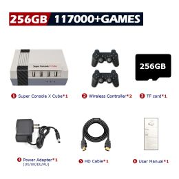 Super Console X Cube Retro Game Console Support 117000 Video Games 70 Emulators for PSP/PS1/DC/N64/MAME with Gamepads (Bundle: US PLUG, Color: 256G wireless-2)