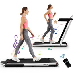 2.25HP 2 in 1 Folding Treadmill with APP Speaker Remote Control and  LED Display (Color: Silver)