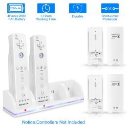 4 Remotes Charging Dock Game Controller Charger 2800mAh Rechargeable Battery Charging Stations (Color: White)