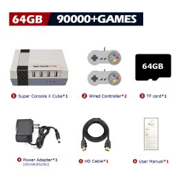 Super Console X Cube Retro Game Console Support 117000 Video Games 70 Emulators for PSP/PS1/DC/N64/MAME with Gamepads (Bundle: US PLUG, Color: 64G wired-2)