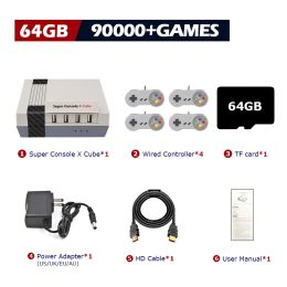 Super Console X Cube Retro Game Console Support 117000 Video Games 70 Emulators for PSP/PS1/DC/N64/MAME with Gamepads (Bundle: US PLUG, Color: 64G wired-4)