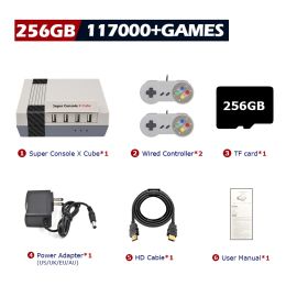 Super Console X Cube Retro Game Console Support 117000 Video Games 70 Emulators for PSP/PS1/DC/N64/MAME with Gamepads (Bundle: US PLUG, Color: 256G wired-2)