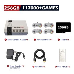 Super Console X Cube Retro Game Console Support 117000 Video Games 70 Emulators for PSP/PS1/DC/N64/MAME with Gamepads (Bundle: US PLUG, Color: 256G wired-4)