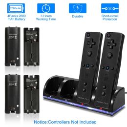 4 Remotes Charging Dock Game Controller Charger 2800mAh Rechargeable Battery Charging Stations (Color: Black)