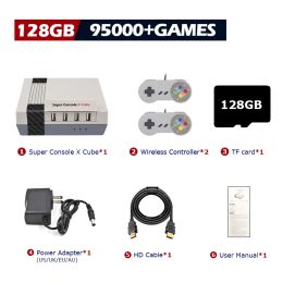 Super Console X Cube Retro Game Console Support 117000 Video Games 70 Emulators for PSP/PS1/DC/N64/MAME with Gamepads (Bundle: US PLUG, Color: 128G wired-2)